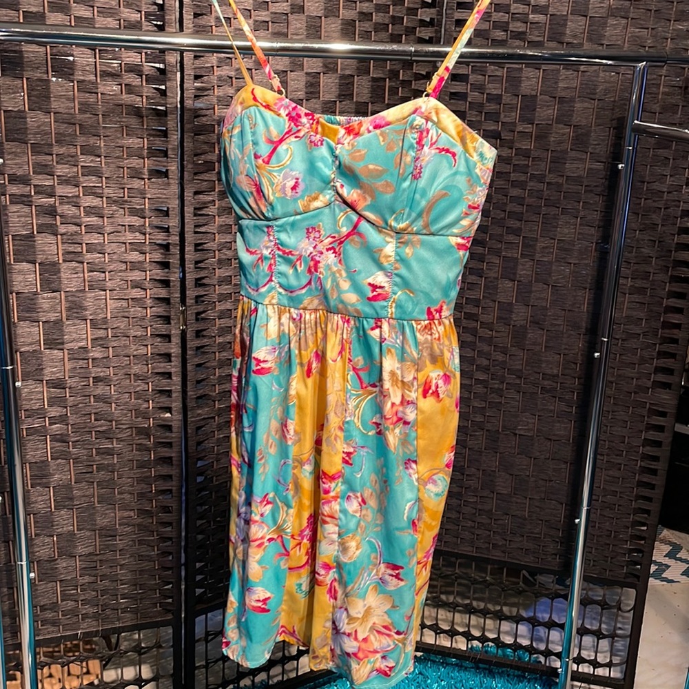Band if Gypsies sun dress floral built in bra adjustable straps color block